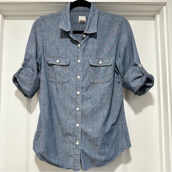 J.Crew Factory Perfect Shirt Blue Chambray Button Down Shirt Size XS Extra Small - Picture 2 of 13